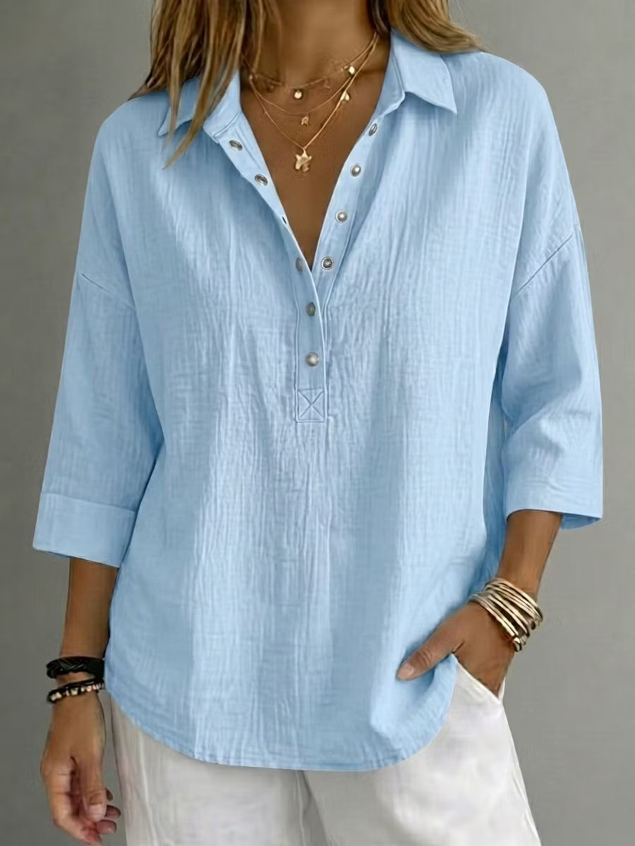 🔥 Women's Casual Linen Blend Henley 3/4 Sleeve Shirt
