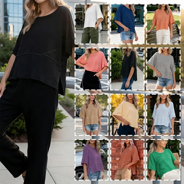 Women's Summer Casual Crewneck Batwing Half Sleeve T-Shirts