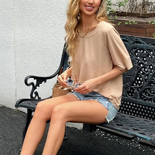 Women's Summer Casual Crewneck Batwing Half Sleeve T-Shirts