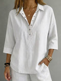 🔥 Women's Casual Linen Blend Henley 3/4 Sleeve Shirt