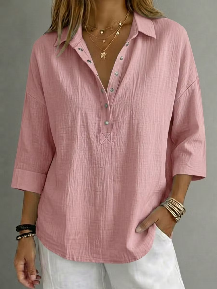 🔥 Women's Casual Linen Blend Henley 3/4 Sleeve Shirt