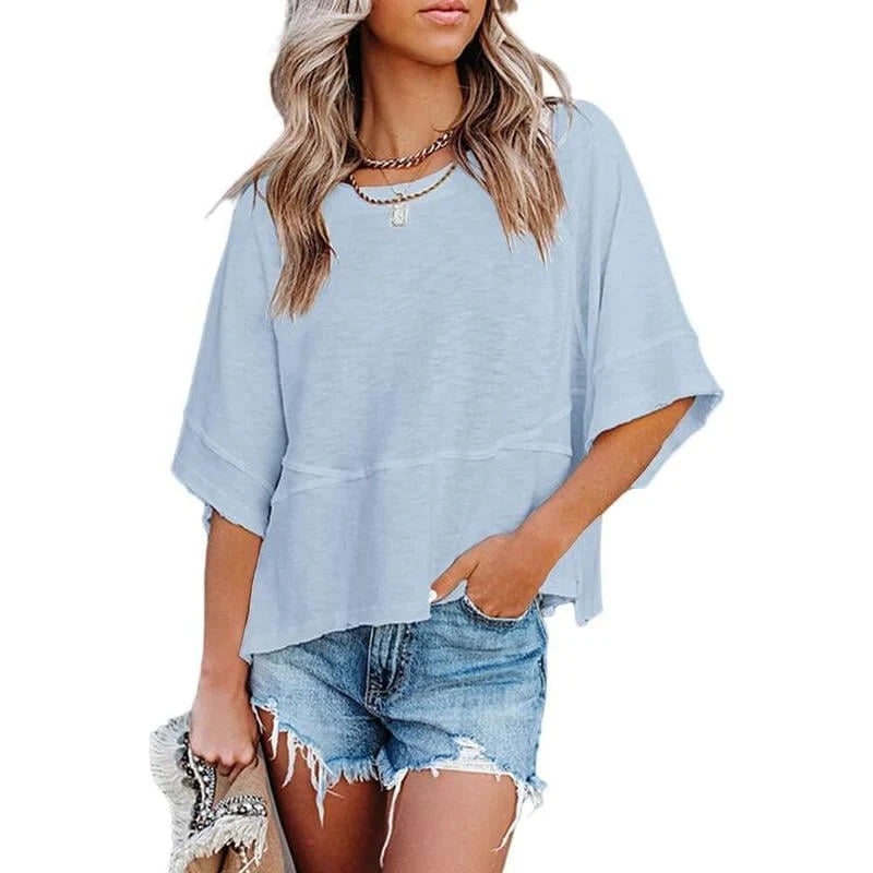 Women's Summer Casual Crewneck Batwing Half Sleeve T-Shirts