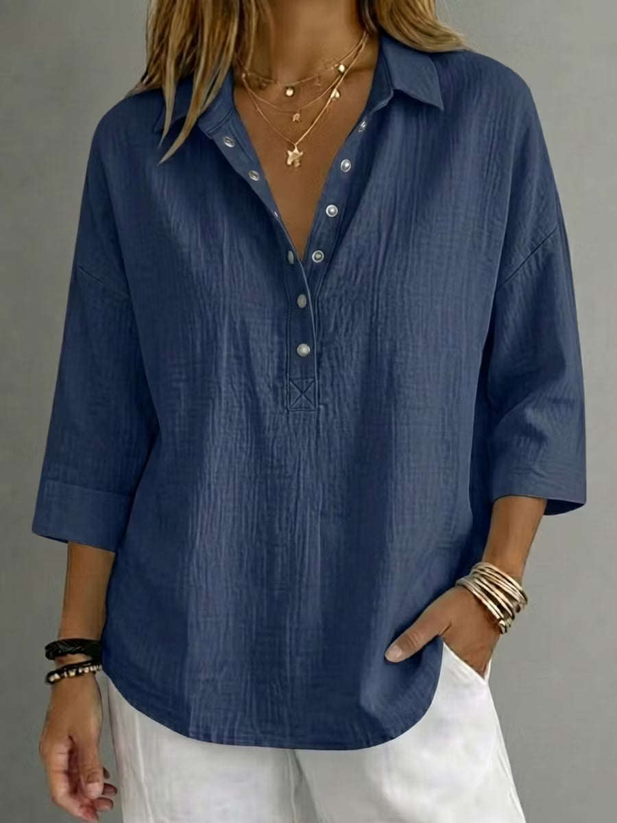 🔥 Women's Casual Linen Blend Henley 3/4 Sleeve Shirt
