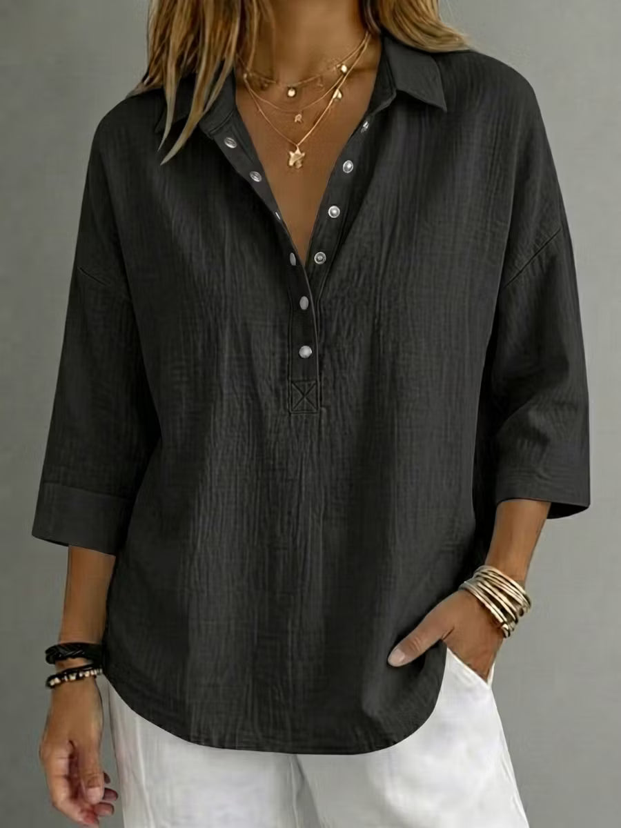 🔥 Women's Casual Linen Blend Henley 3/4 Sleeve Shirt