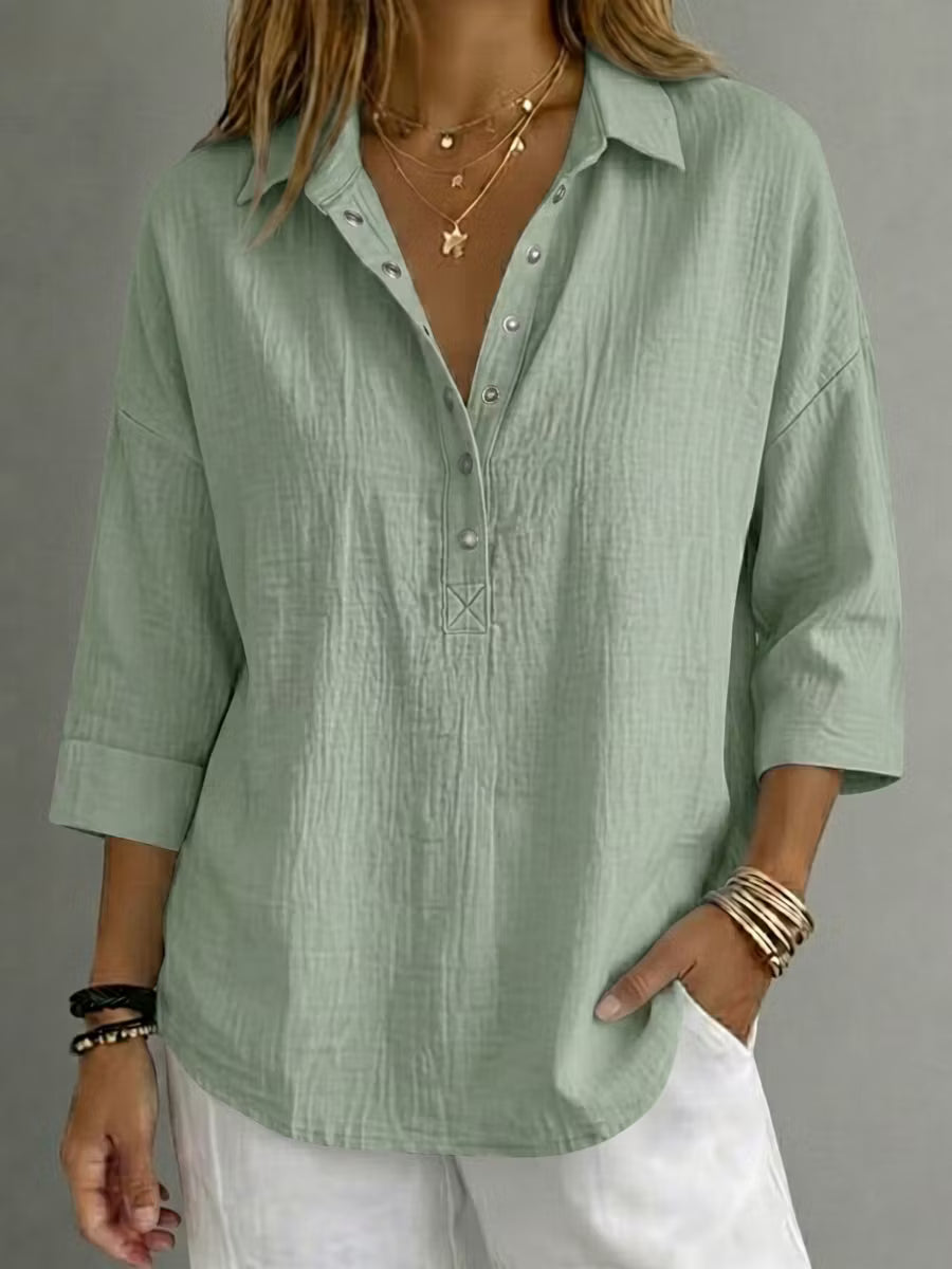 🔥 Women's Casual Linen Blend Henley 3/4 Sleeve Shirt