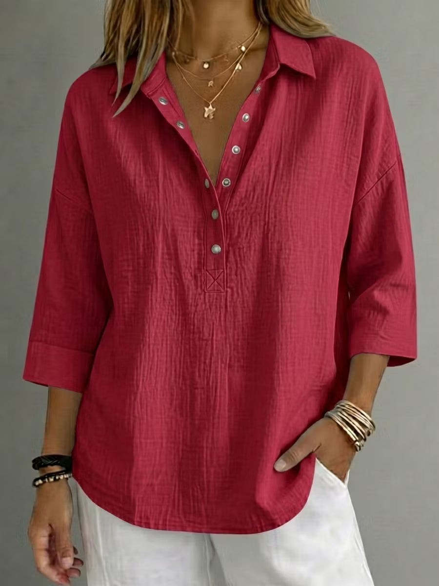 🔥 Women's Casual Linen Blend Henley 3/4 Sleeve Shirt