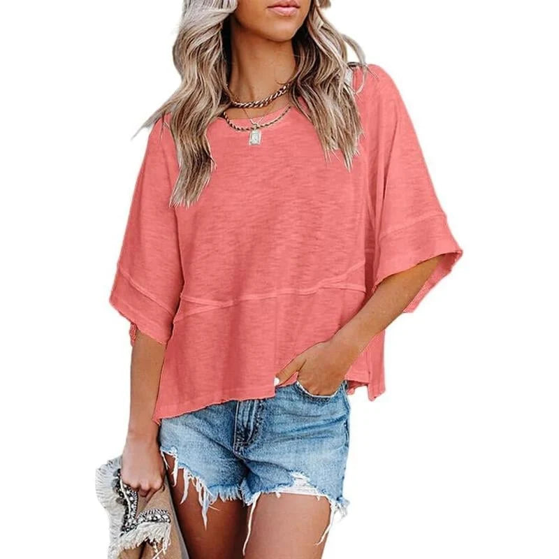 Women's Summer Casual Crewneck Batwing Half Sleeve T-Shirts