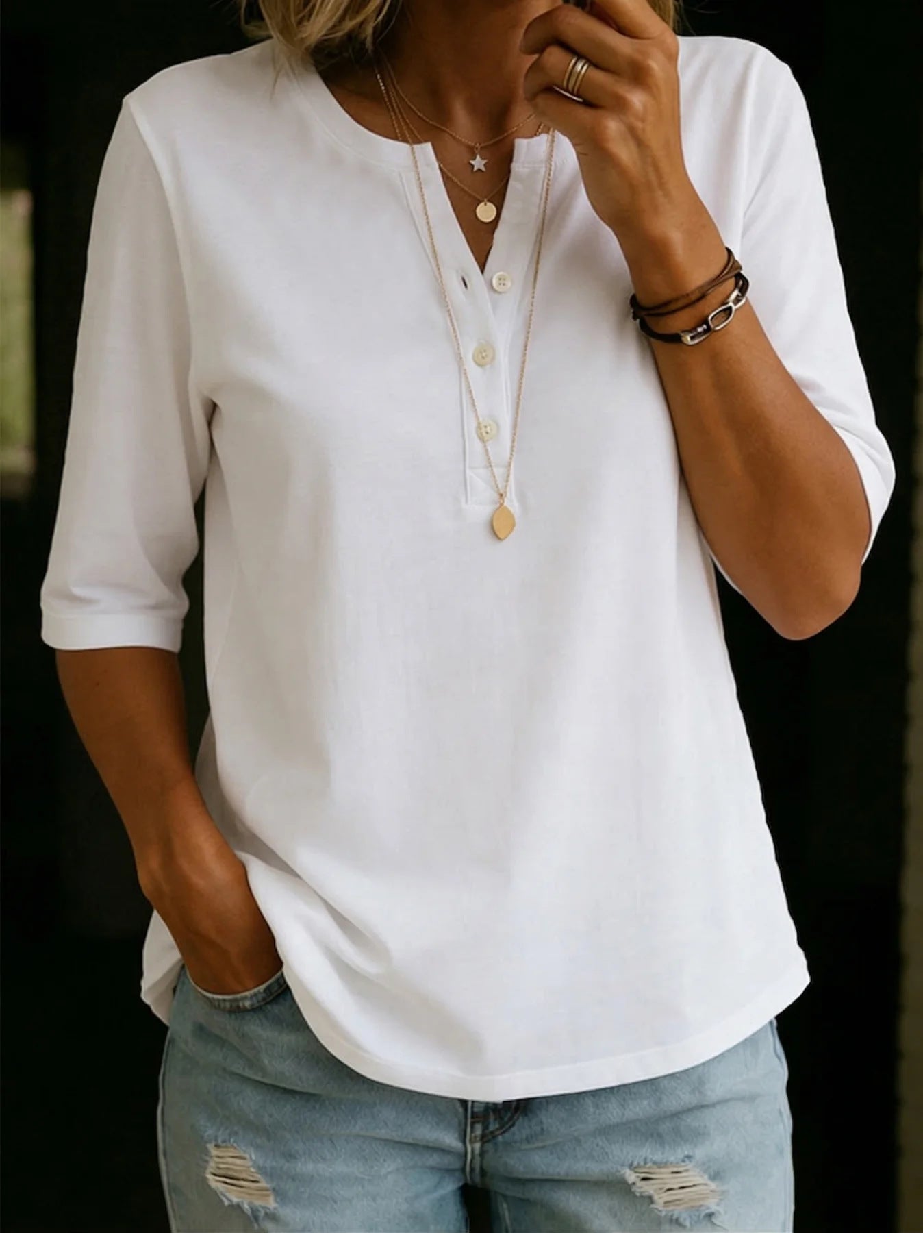 🔥 ClassicHenley Collar 100% Cotton T-shirt