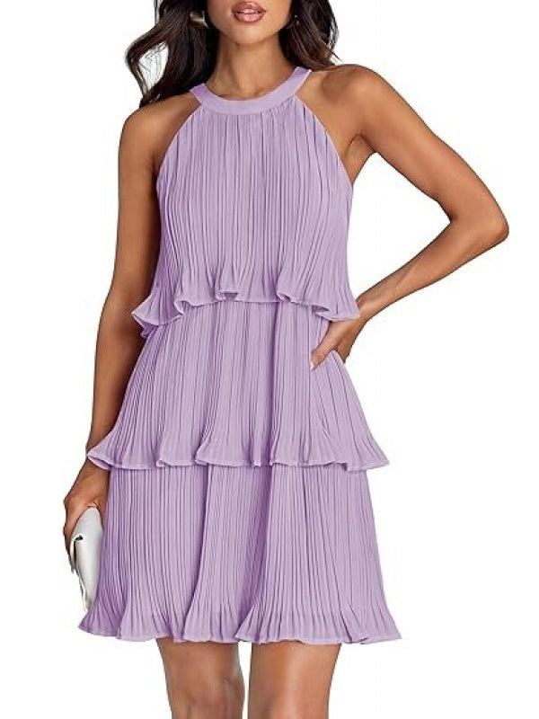 Tiered Chiffon Pleated Mini Cocktail Dresses