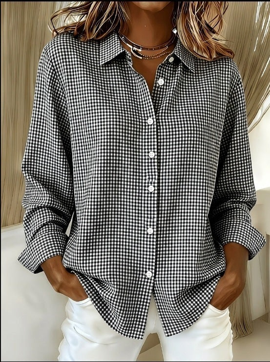 🔥 Women's Casual Gingham Long Sleeve Button Down Shirt