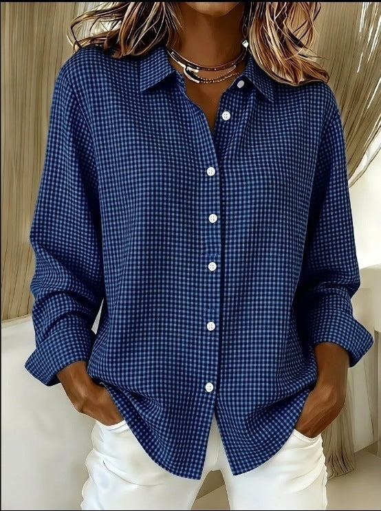 🔥 Women's Casual Gingham Long Sleeve Button Down Shirt