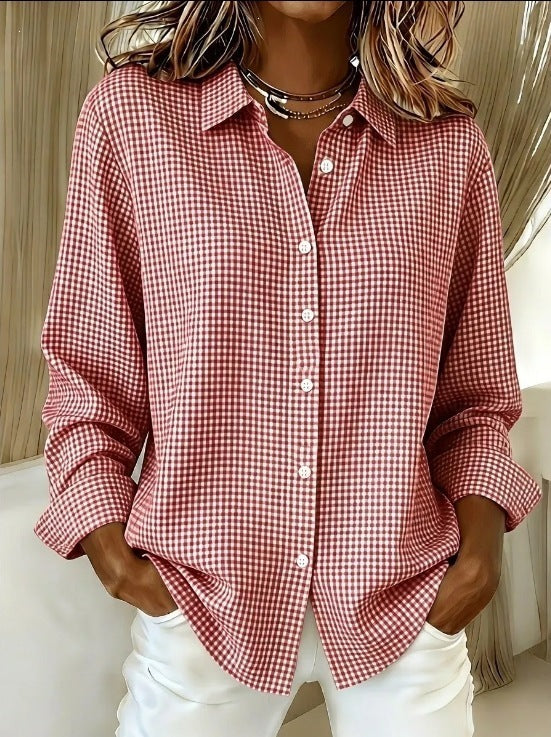 🔥 Women's Casual Gingham Long Sleeve Button Down Shirt