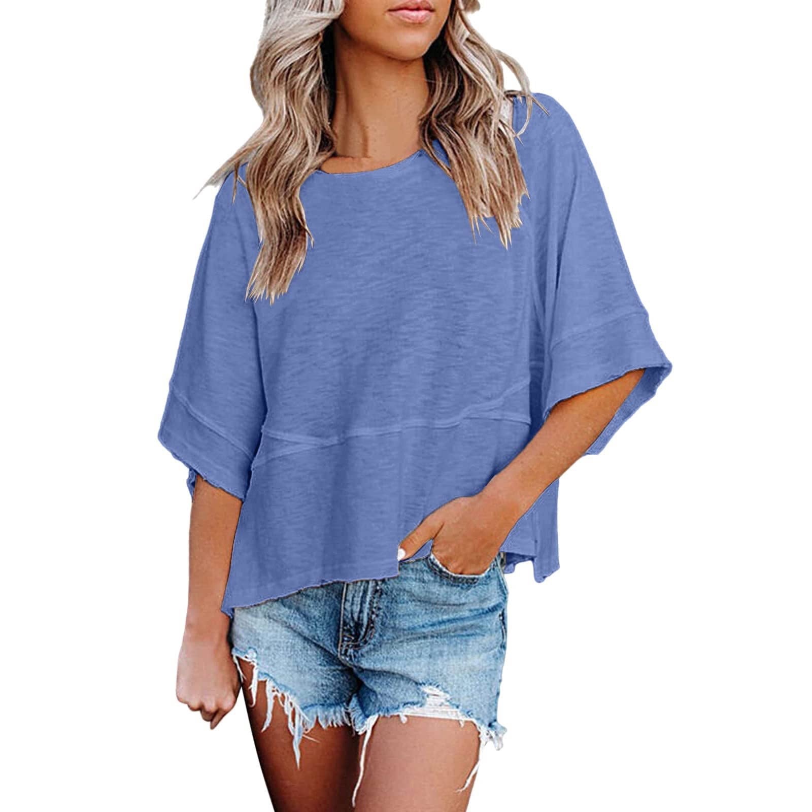 Women's Summer Casual Crewneck Batwing Half Sleeve T-Shirts