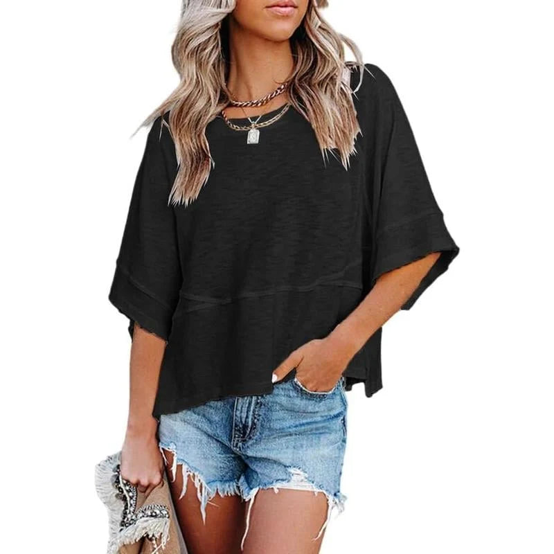 Women's Summer Casual Crewneck Batwing Half Sleeve T-Shirts
