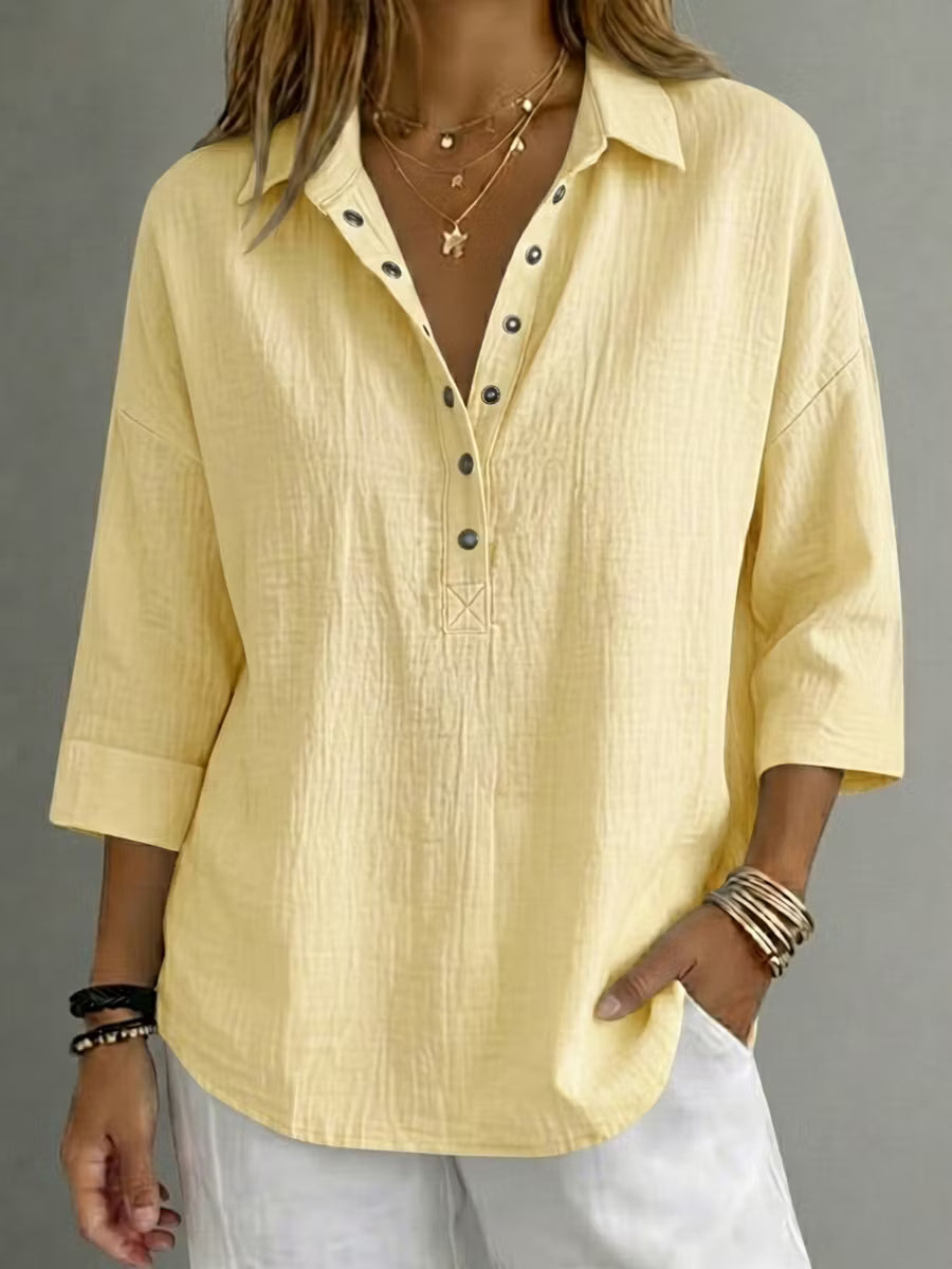 🔥 Women's Casual Linen Blend Henley 3/4 Sleeve Shirt
