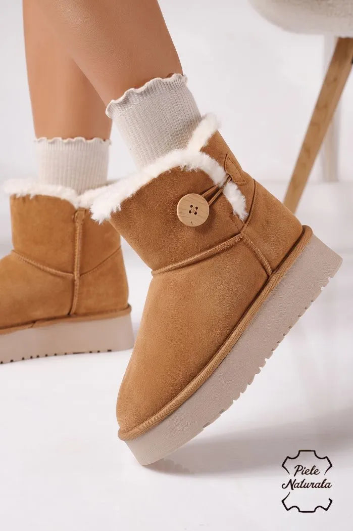 Women's Genuine Leather Down Padded Booties