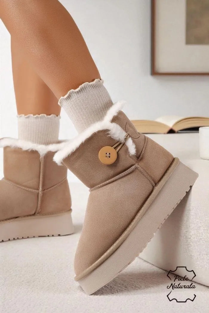 Women's Genuine Leather Down Padded Booties
