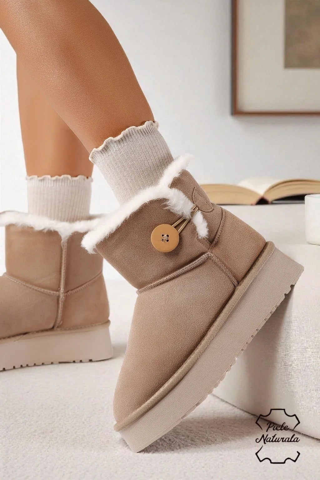 Women's Genuine Leather Down Padded Booties
