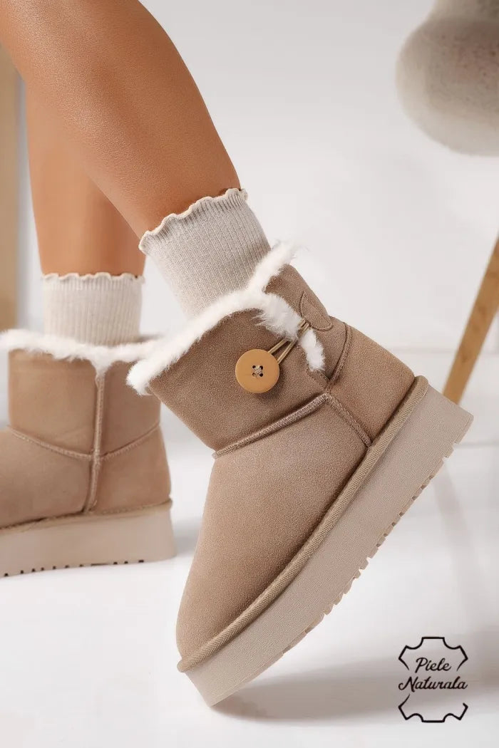 Women's Genuine Leather Down Padded Booties
